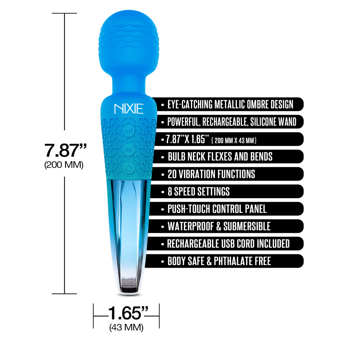Nixie Rechargeable Wand Massager Blue Ombre Metallic