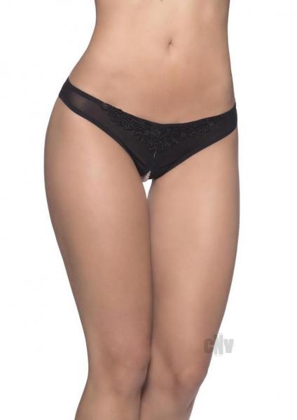 Crotchless Thong with Pearls Black O/S