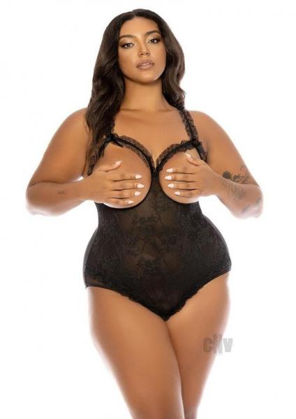 Lace Open Cup Crotchless Teddy Black Queen