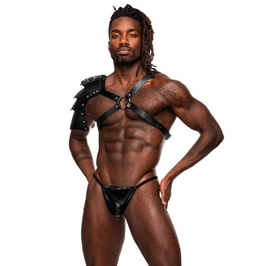 Aquarius Pu Leather Chest Harness W/half Sleeve Black O/s