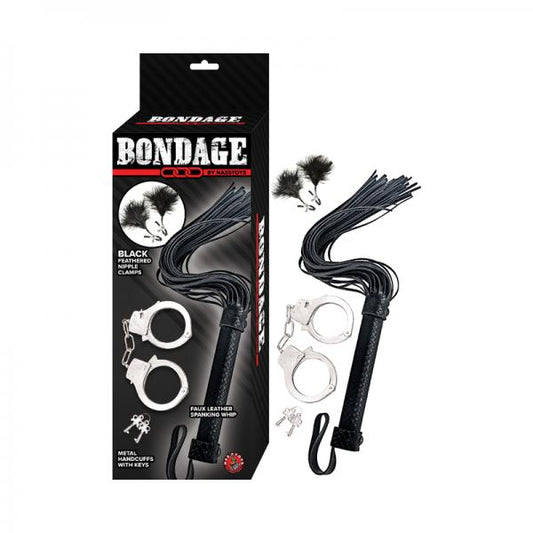 Bondage By Nasstoys Whip, Feather And Cuffs Black