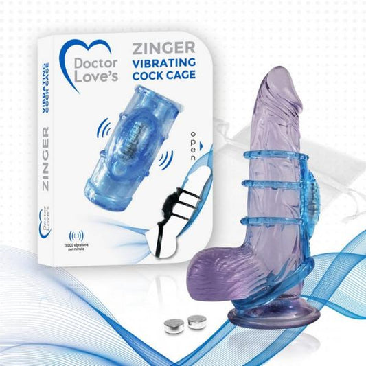 Doctor Love's Zinger Vibrating Cock Cage - Blue