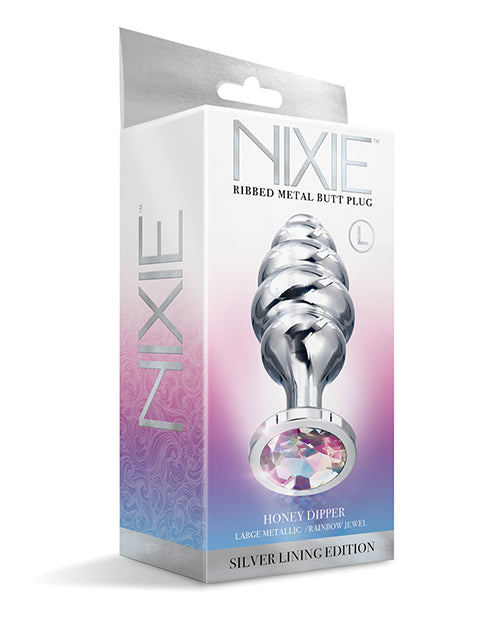 Nixie Ribbed Metal Butt Plug Honey Dipper Large