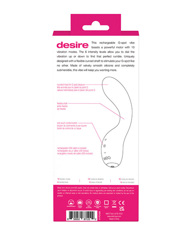 Vedo Desire Rechargeable G-spot Vibe Pink