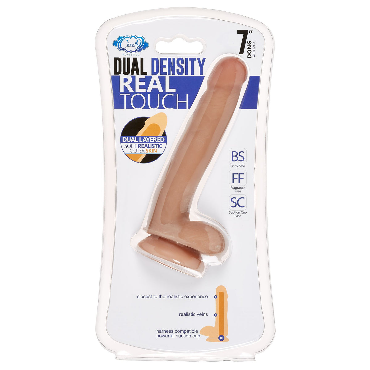 Cloud 9 Novelties Dual Density Real Touch 7 Inch With Balls Tan/Mocha