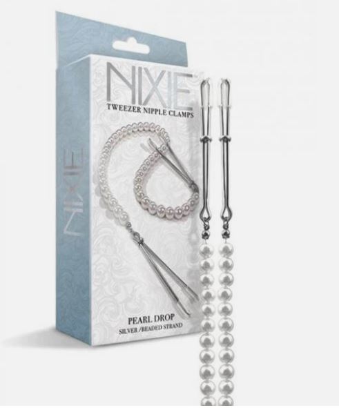 Nixie Pearl Drop Beaded Tweezer Nipple Clamps Silver
