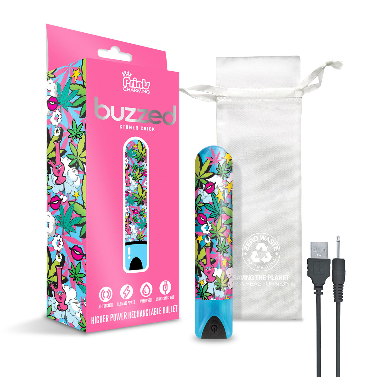 Prints Charming Buzzed Rechargeable 3.5" Bullet - Stoner Chick - Blue