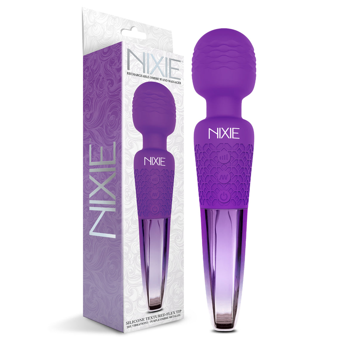 Nixie Rechargeable Wand Massager Purple Ombre Metallic