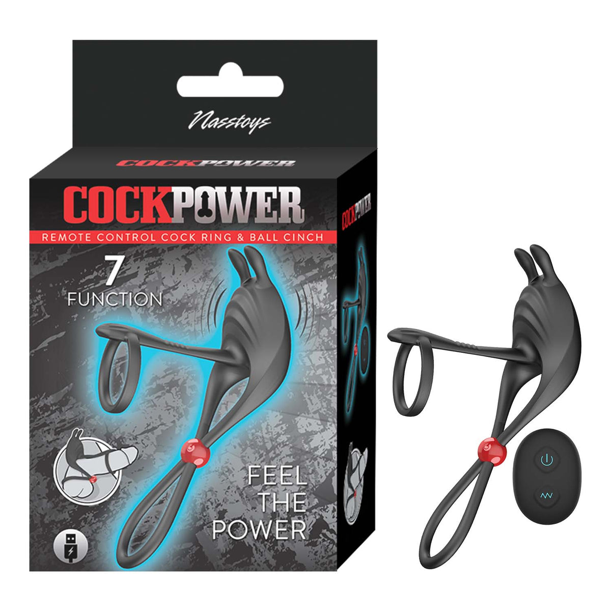 Cockpower Cockring & Ball Cinch W/ Remote Black