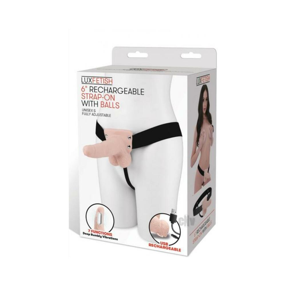 Lux F Recharge Strap On W/balls 6 Flesh