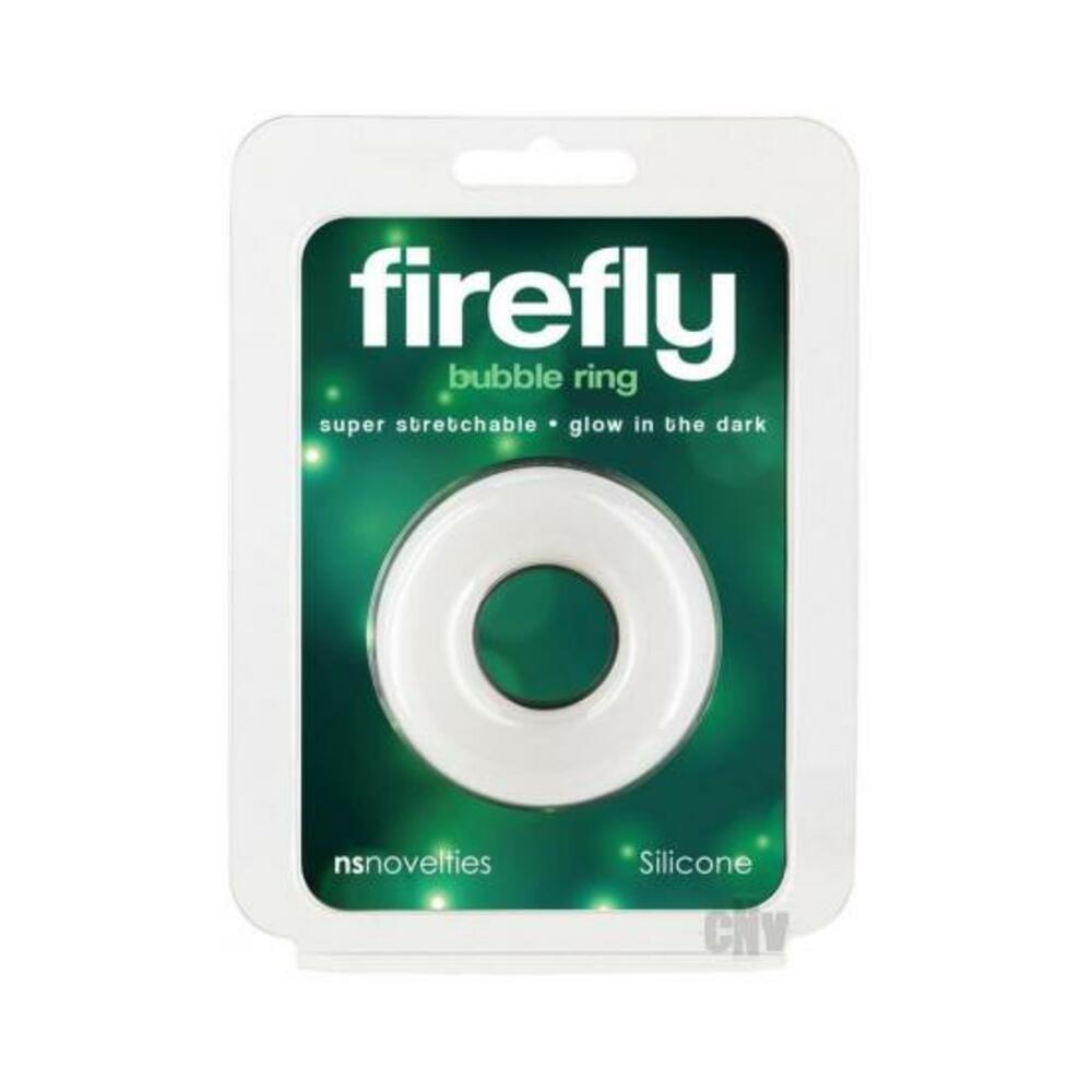 Firefly Glow In The Dark Bubble Cock Ring - Medium, White