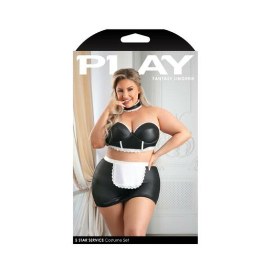 Fantasy Lingerie Play 5-star Service Wetlook Bustier, Adjustable Open Back Spanking Skirt, G-string