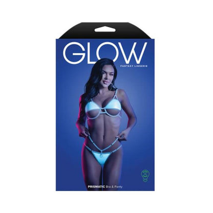Fantasy Lingerie Glow Prismatic Iridescent Glow-in-the-dark Cut-out Cup Bra & Cage Panty M/l