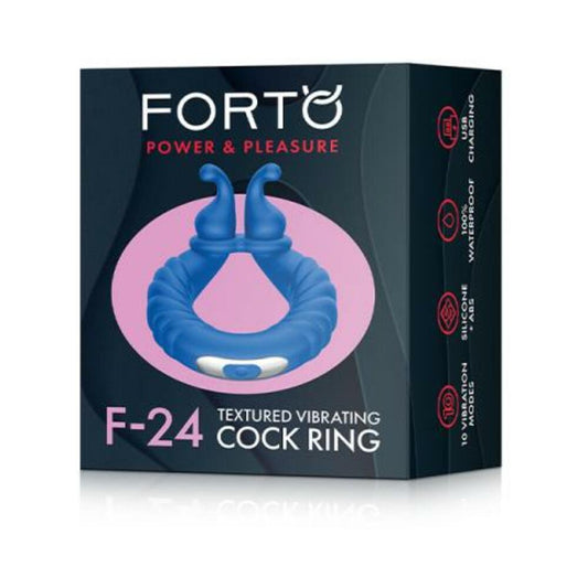 Forto F-24: Silicone Textured Vibrating Cock Ring Blue