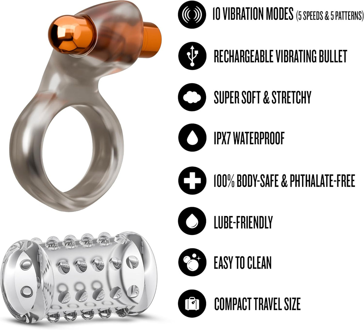 Stay Hard Vibrating Cock Ring Set W/sleeve