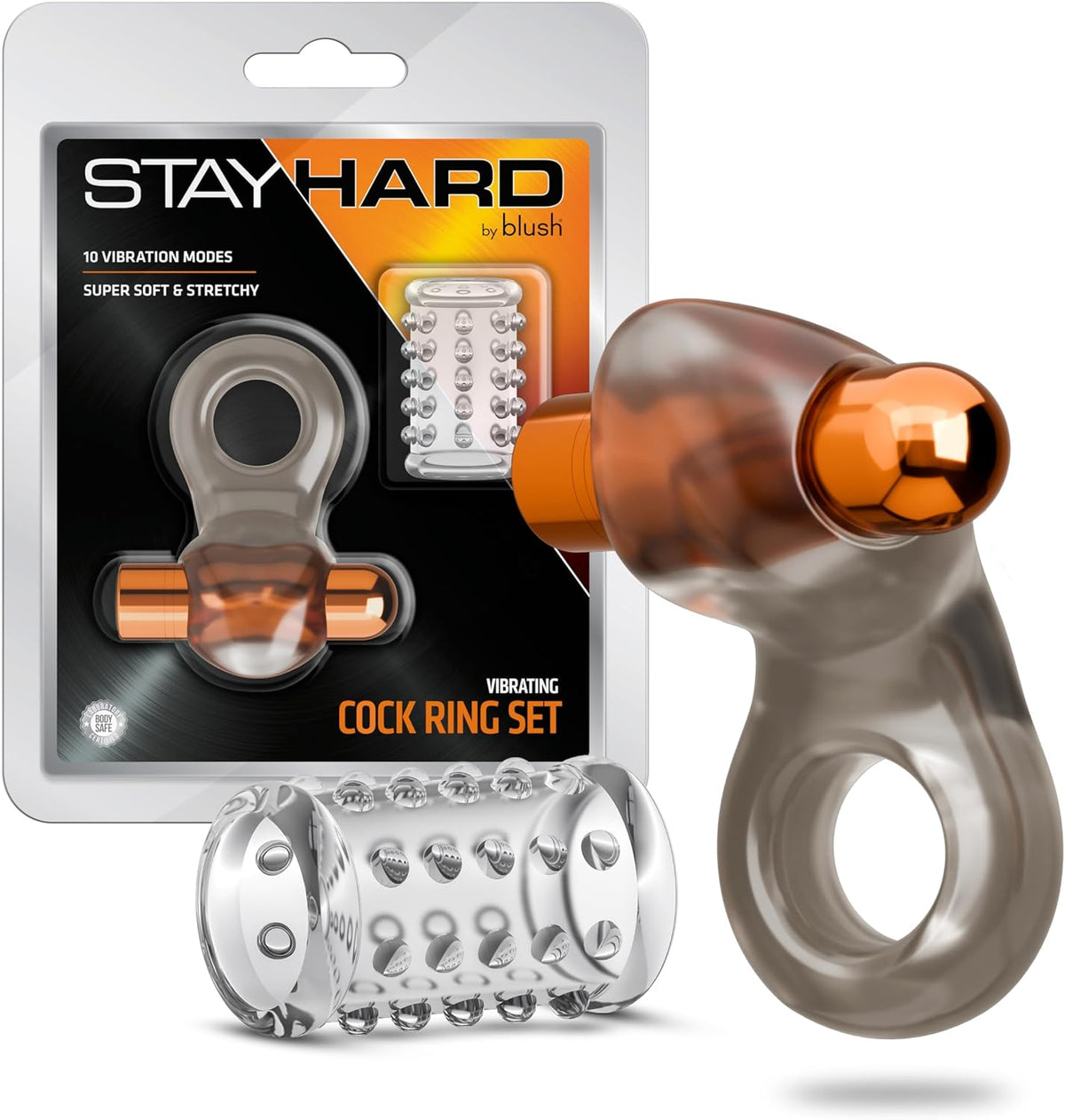 Stay Hard Vibrating Cock Ring Set W/sleeve