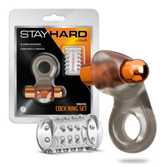 Stay Hard Vibrating Cock Ring Set W/sleeve