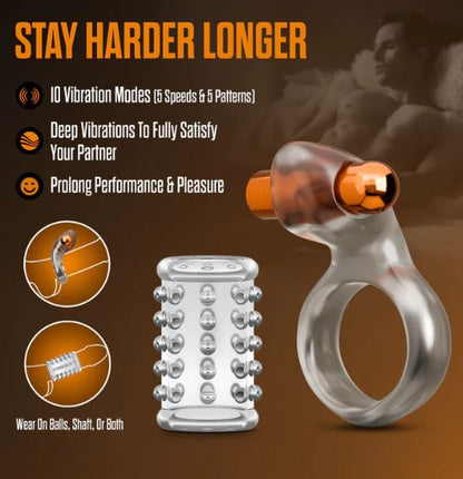 Stay Hard Vibrating Cock Ring Set W/sleeve