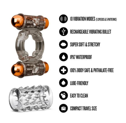 Stay Hard Vibrating Cock Ring Set W/sleeve and 2 Bullets