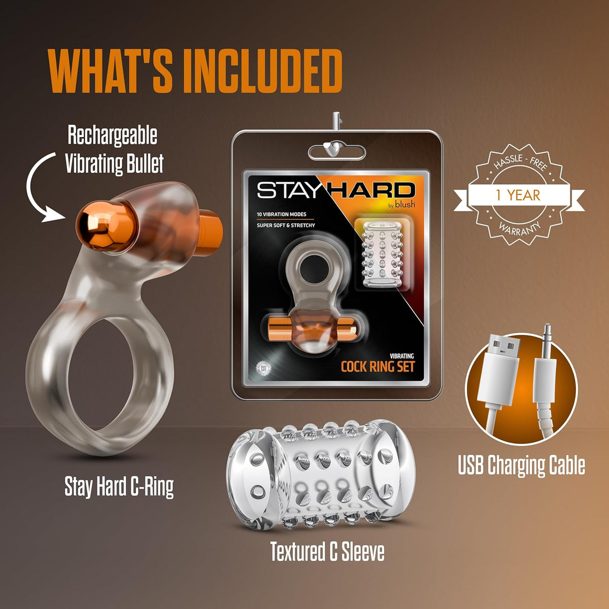 Stay Hard Vibrating Cock Ring Set W/sleeve