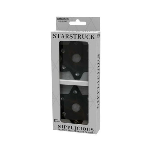 Nipplicious Starstruck Star-shaped Leather Pasties With Studs & Nipple Hole Black