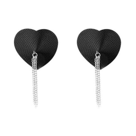 Nipplicious Dominatrix Leather Collar & Pasties With Chain Black