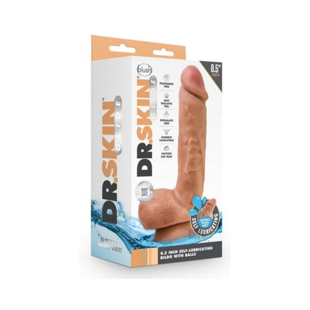 Dr. Skin Glide Self Lubricating Dildo With Balls 8.5 In. Mocha