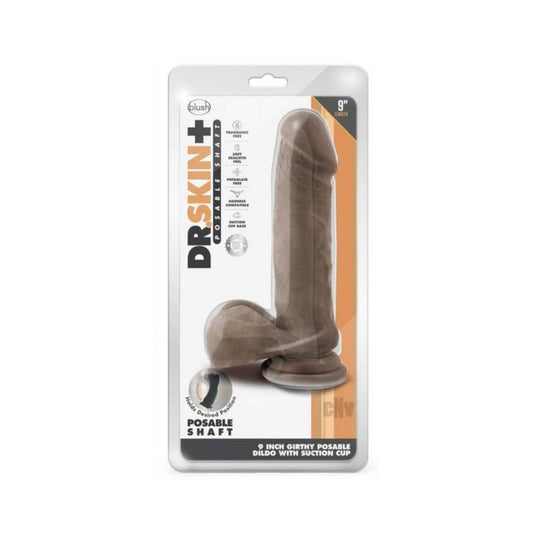 Dr. Skin Plus Thick Posable Dildo With Balls 9 In. Chocolate