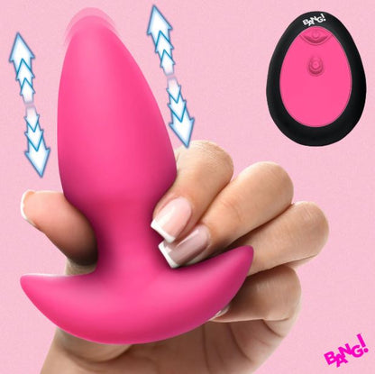 Thrusting and Vibrating Silicone Butt Plug - Pink