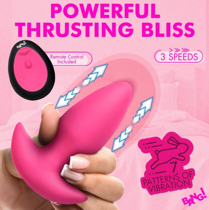 Thrusting and Vibrating Silicone Butt Plug - Pink