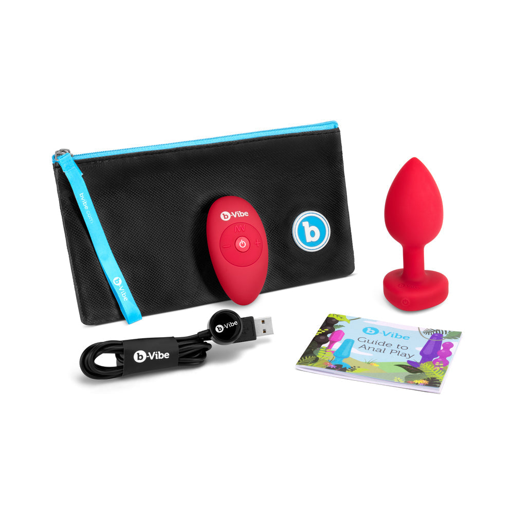 B Vibe Vibrating Heart Shaped Jewel Plug M/L Red