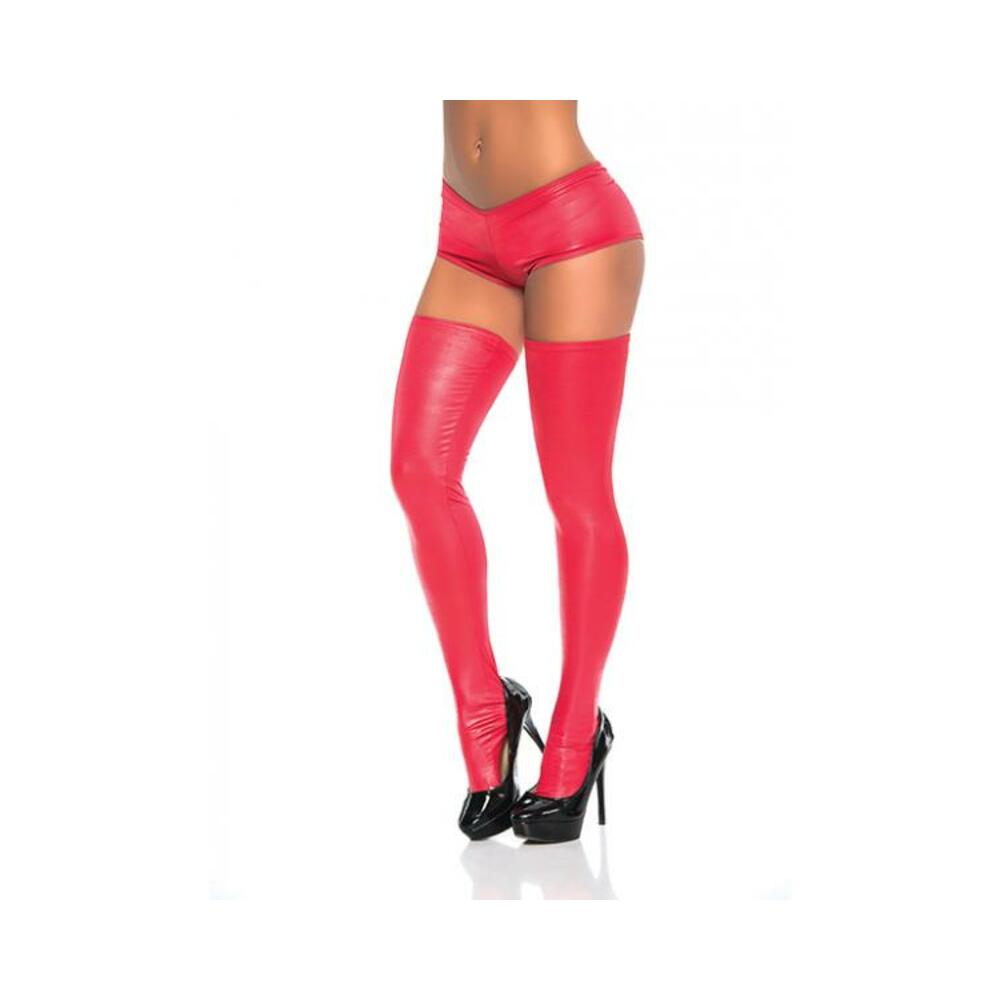 Wet Look Thigh Highs Red O/s