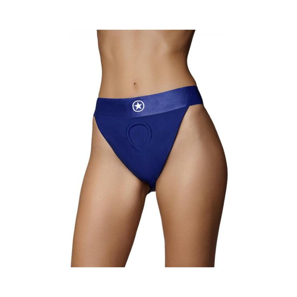 Ouch! Vibrating Strap-on Panty Harness With Open Royal Blue Black Xs/s
