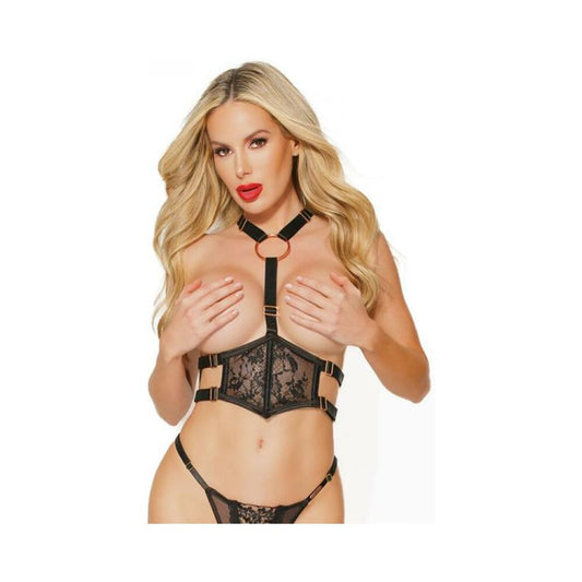Black Label Harness With Adjustable Choker Black/rose Gold Os