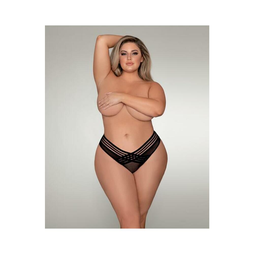 Dreamgirl Mesh Thong With Shadow Stripe Elastic Front Detail Black 3x