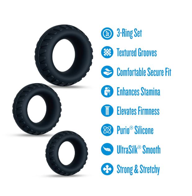Performance Plus Drift 3 Cock Ring Set Black