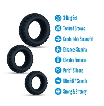 Performance Plus Drift 3 Cock Ring Set Black