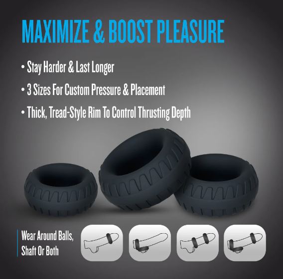 Performance Plus Drift 3 Cock Ring Set Black
