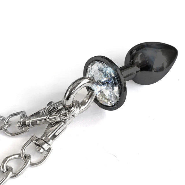 Nixie Metal Butt Plug & Furry Cuff Set Black