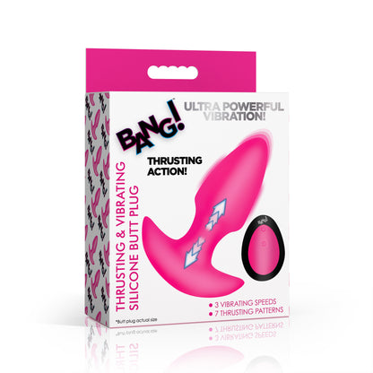 Thrusting and Vibrating Silicone Butt Plug - Pink