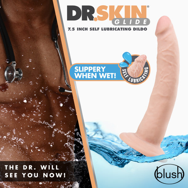 Dr. Skin Glide 7.5" Self-lubricating Dildo Vanilla