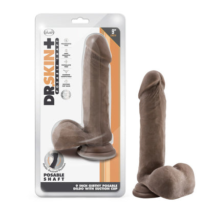 Dr. Skin Plus Thick Posable Dildo With Balls 9 In. Chocolate