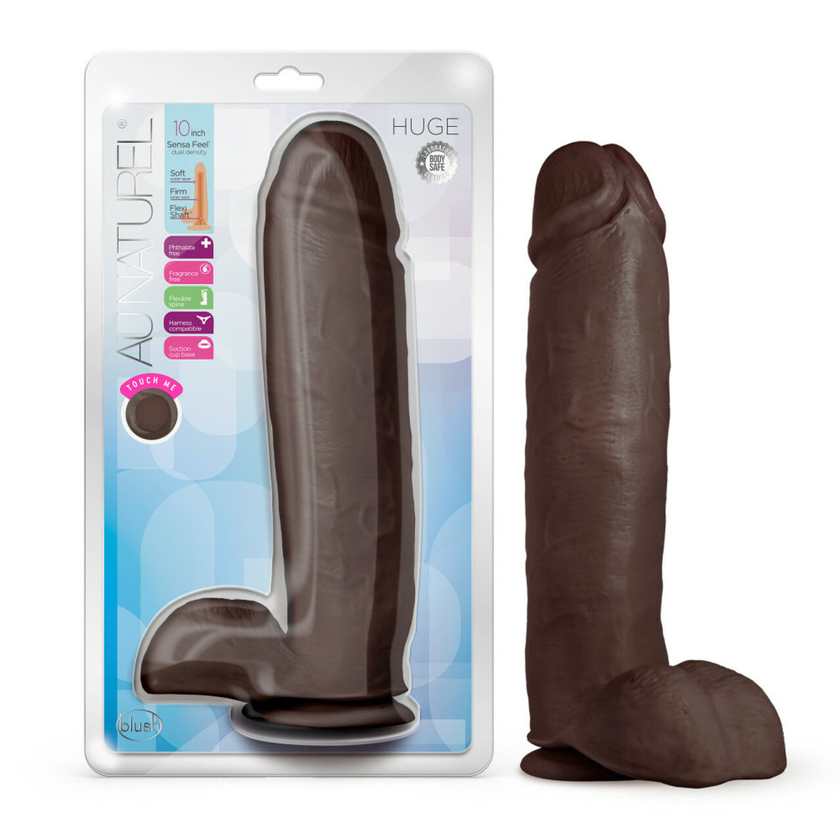 Au Naturel Huge Dildo 10 In. Chocolate