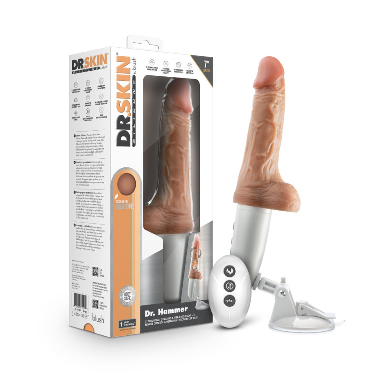 Dr. Skin Silicone Dr. Hammer Thrusting Dildo With Handle 7 In. Beige