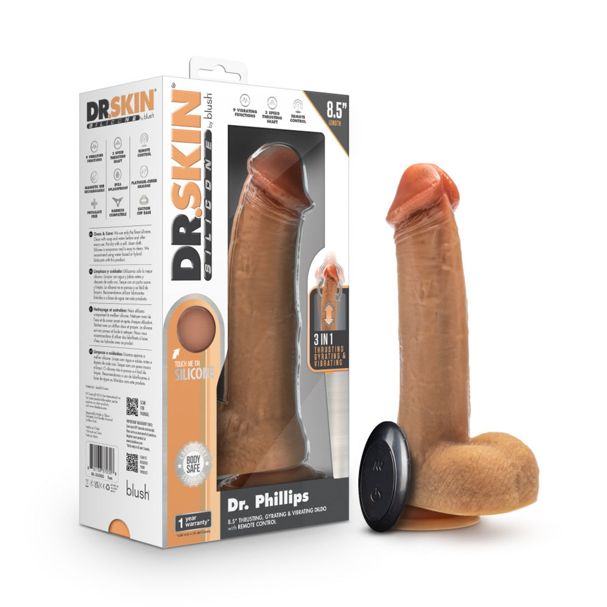 Dr. Skin Silicone Dr. Phillips Thrusting Dildo 8.5 In. Tan