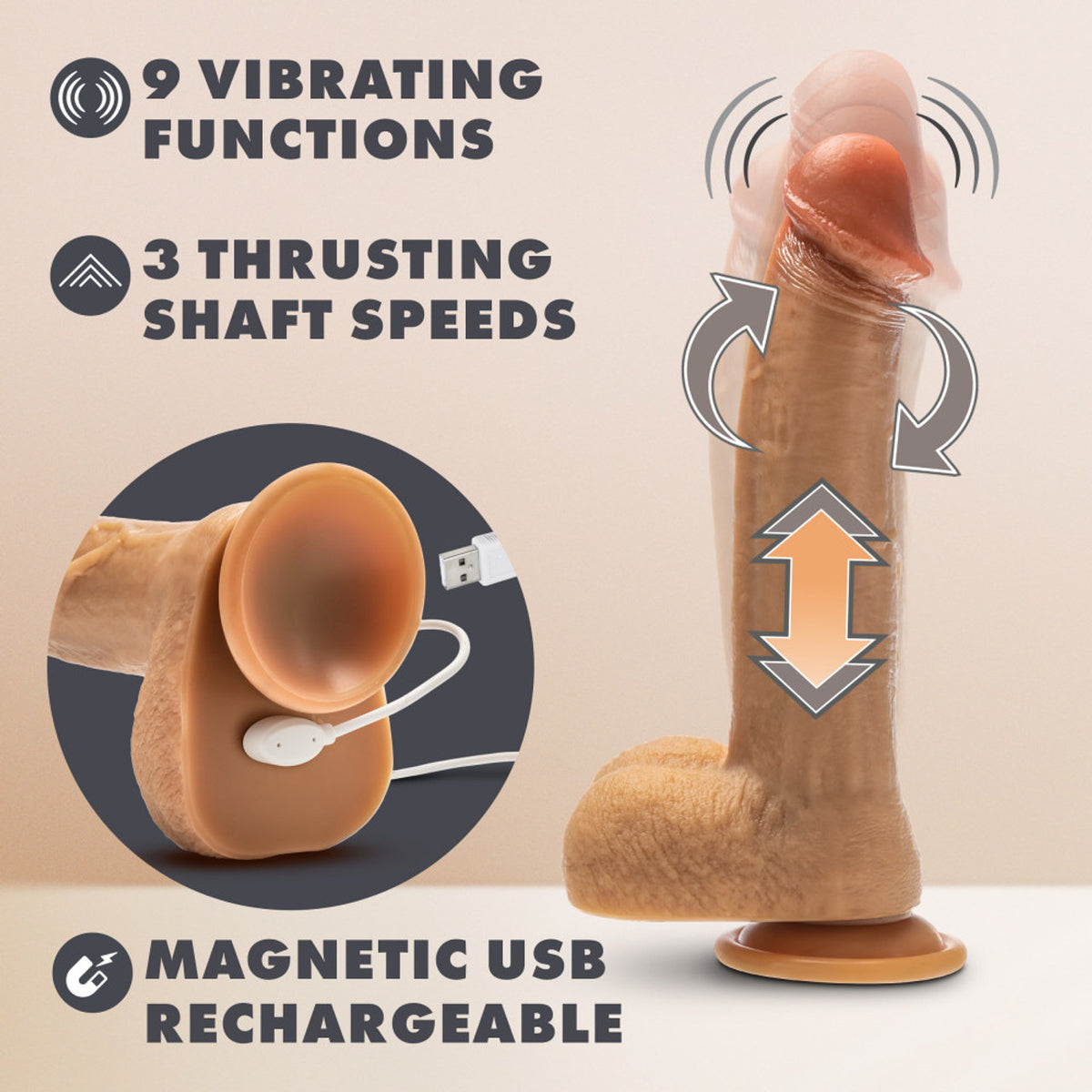 Dr. Skin Silicone Dr. Phillips Thrusting Dildo 8.5 In. Tan