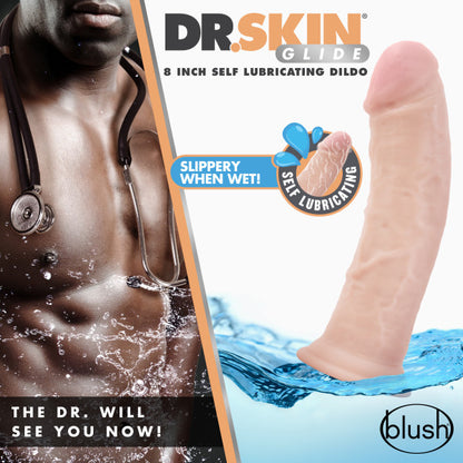 Dr. Skin Glide 8" Self-lubricating Dildo Vanilla