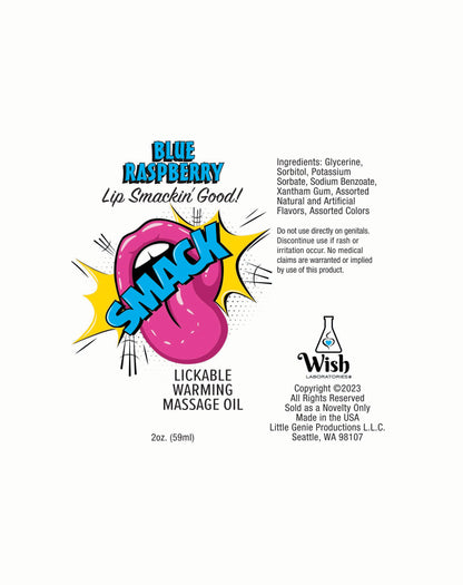 Smack Lickable Massage Oil Blue Raspberry 2 Oz.