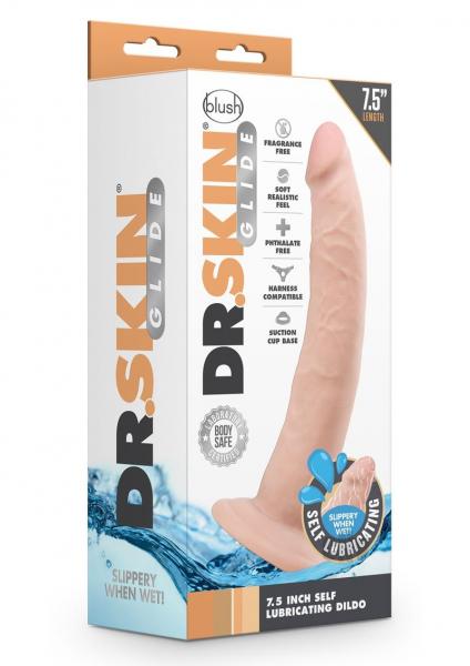 Dr. Skin Glide 7.5" Self-lubricating Dildo Vanilla