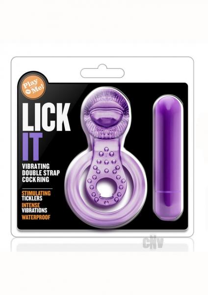 Lick It Vibrating Double Strap Cock Ring Purple